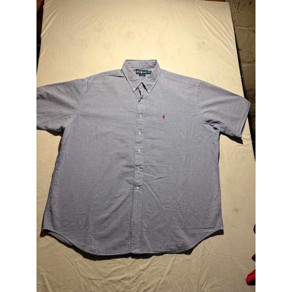 Ralph Lauren Blake Shirt Mens XXL Blue Gingham Check Short Sleeve Cotton Pony